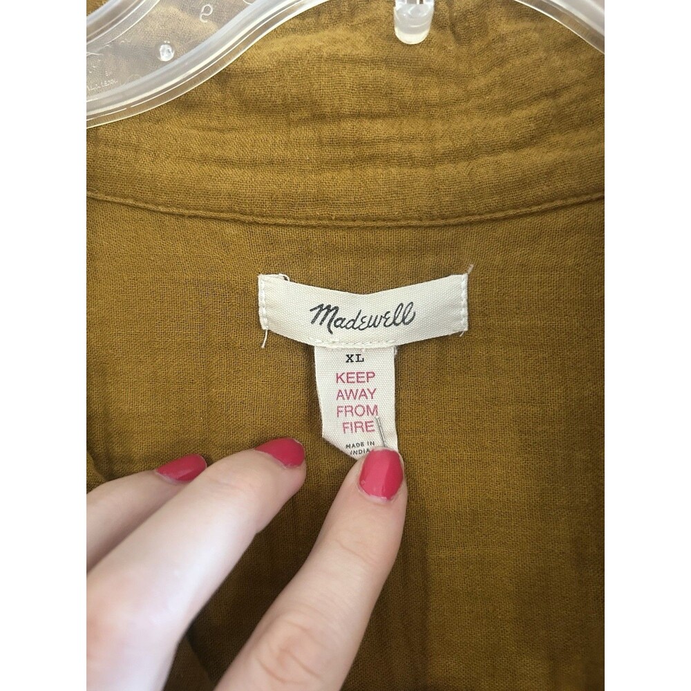 Madewell Women Gauze Button Down Shirt Top XL Mustard Yellow Coastal Beachy - Picture 5 of 8